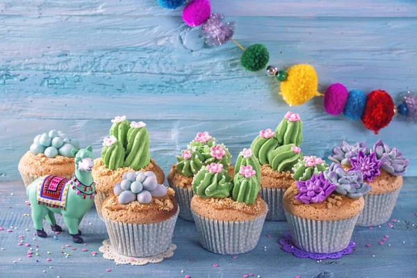 Cactus Cupcakes Voor Kinderen Partij — Stockfoto