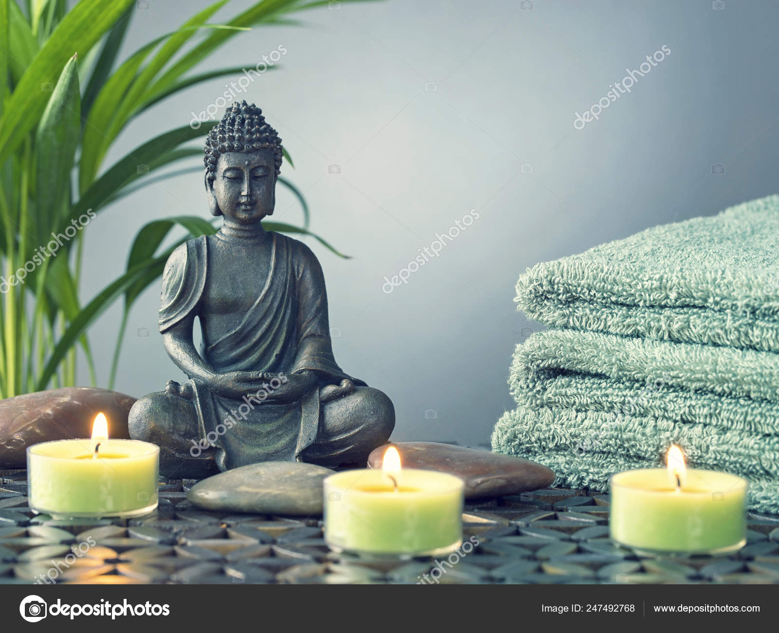 Buddha Statue Towels And Candles Stock Photo Image By C Elena Schweitzer 247492768