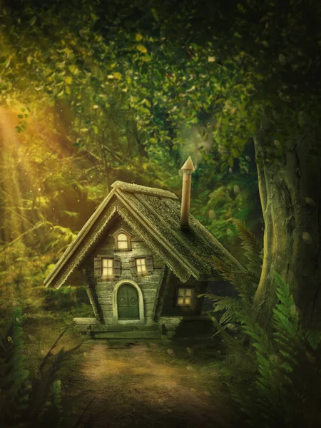 Fairy forest with a house — Stock Photo, Image