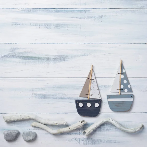 Marine life decoration on a wooden background