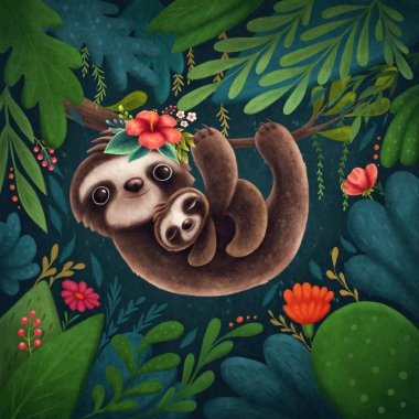 Cute sloths clipart