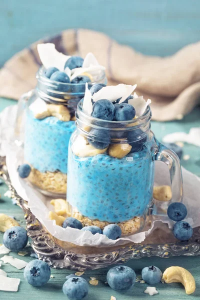 Blå Spirulina Chia pudding — Stockfoto