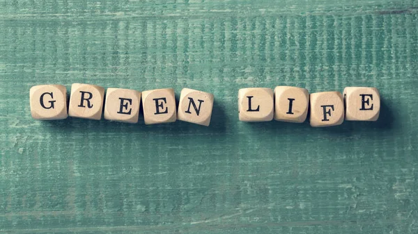 녹색 생활이라는 단어가 있는 문자 큐브 — 스톡 사진
