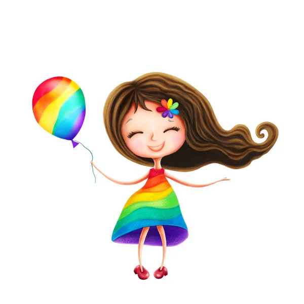 Glückliche Regenbogen-Prinzessin Mädchen — Stockfoto