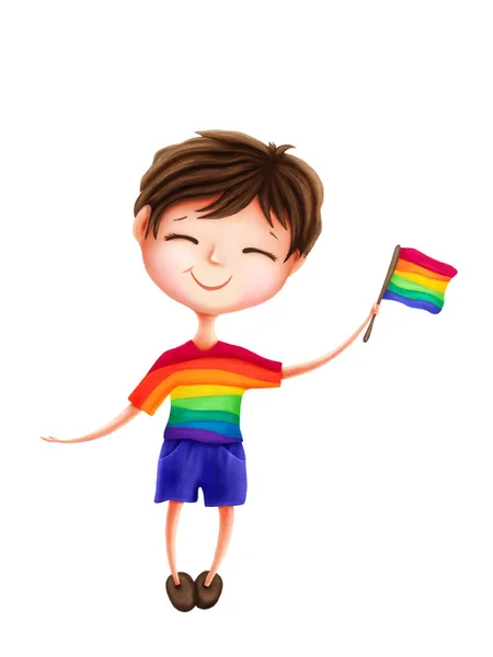 Lindo chico con una bandera de arco iris —  Fotos de Stock