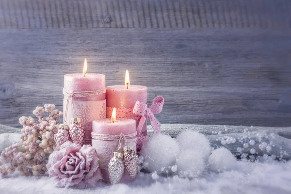 Four pink christmas candle — Stock Photo, Image