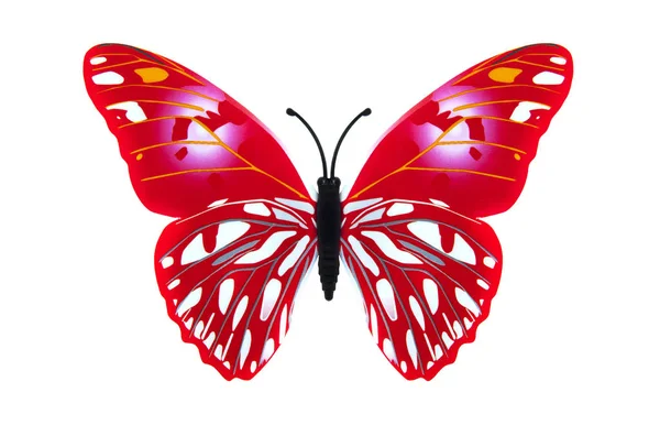 Όμορφο Κόκκινο Χρωματιστή Πεταλούδα Που Απομονώνονται Λευκό — Φωτογραφία Αρχείου