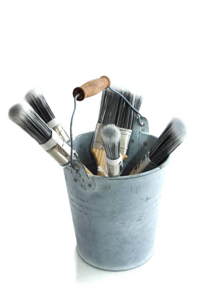 Paint Brushes Bucket Isolated White — Stock Photo, Image