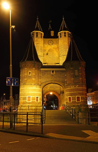 Gammel Port Til Haarlem Natten Visning - Stock-foto