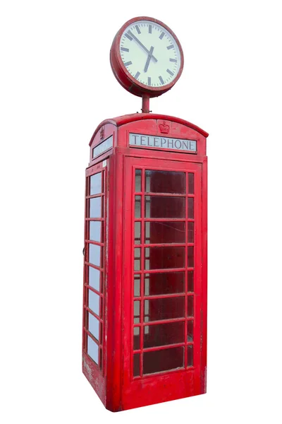 Rote Englische Telefonzelle Isoliert Über Weiß — Stockfoto