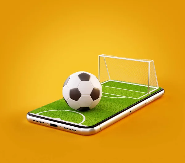 Ovanlig Illustration Fotbollsplan Och Fotboll Smartphone Skärm Titta Fotboll Och — Stockfoto