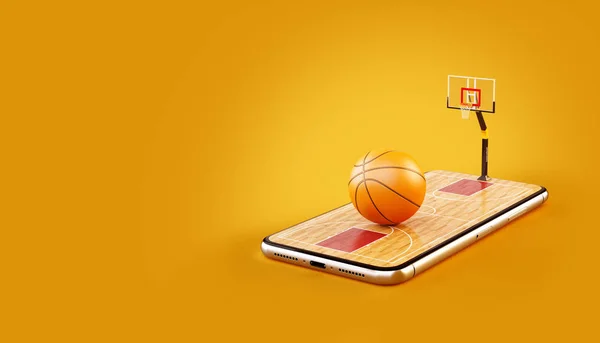 Ilustración Inusual Una Pelota Baloncesto Cancha Pantalla Smartphone Ver Baloncesto —  Fotos de Stock