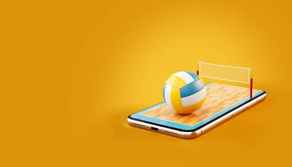 Olağandışı Resimde Bir Voleybol Topu Mahkeme Bir Smartphone Ekranında Voleybol — Stok fotoğraf