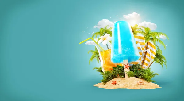 Občerstvení Zmrzlina Tropické Palmy Paradise Island Netradiční Cestování Ilustrace Letní — Stock fotografie