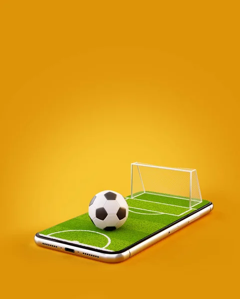 Необычная Иллюстрация Футбольного Поля Футбольного Мяча Экране Смартфона Просмотр Концепции — стоковое фото