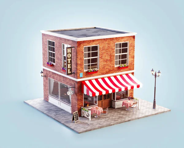 Unusual Illustration Cozy Cafe Coffee Shop Coffeehouse Building Striped Awning — Stock Photo, Image