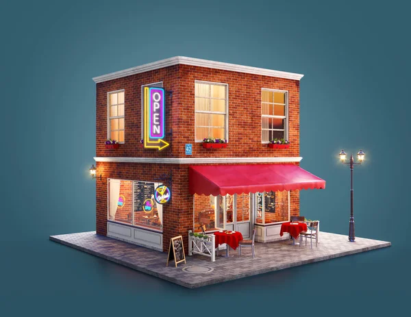 Ungewöhnliche Illustration Eines Nachtklub Café Kneipen Oder Bargebäudes Mit Roter — Stockfoto