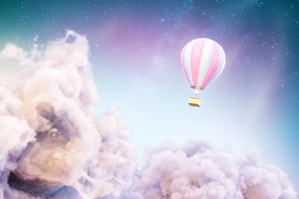 Über Den Wolken Ungewöhnliche Illustration Eines Luftballons Über Fantastischen Wolken — Stockfoto