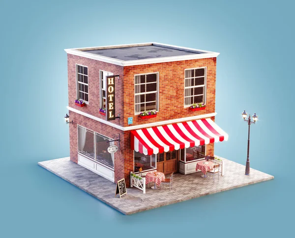 Nietypowe Ilustracja Przytulnej Kawiarni Kawiarni Lub Kawiarni Budynku Stolików Powietrzu — Zdjęcie stockowe