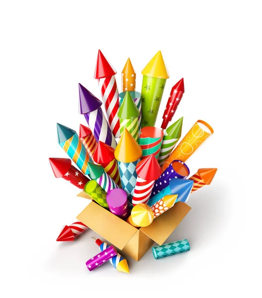 Unusual Illustration Bright Colorful Fireworks Rockets Box Holidays Christmas Celebration — Stock Photo, Image