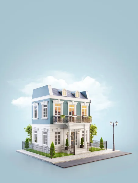 Unusual 3d illustration of a beautiful house with — Stock Photo, Image