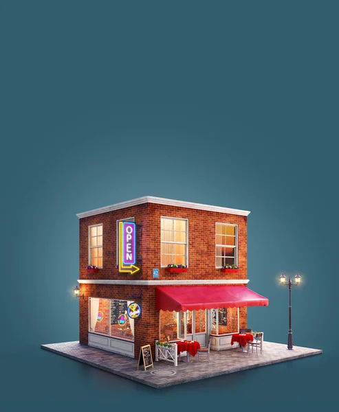 Ilustración 3d inusual de un acogedor café — Foto de Stock