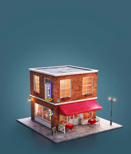 Ungewöhnliche 3D-Illustration eines gemütlichen Cafés — Stockfoto