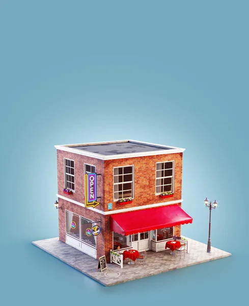 Ilustración 3d inusual de un acogedor café — Foto de Stock