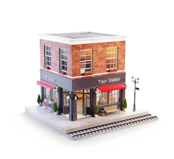 Unusual 3d illustration of a train station building — Stock Photo, Image