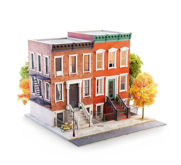 Unusual 3d illustration of Brownstone buildings — Stock Photo, Image