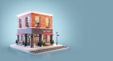 Bir tren Gar Binası alışılmadık 3d çizimi