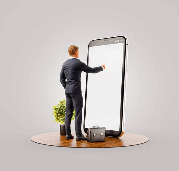 Unusual 3d illustration smart phone application — Stock Photo, Image