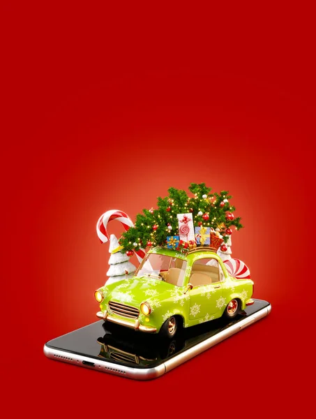 Coche de Santa con cajas de regalo — Foto de Stock