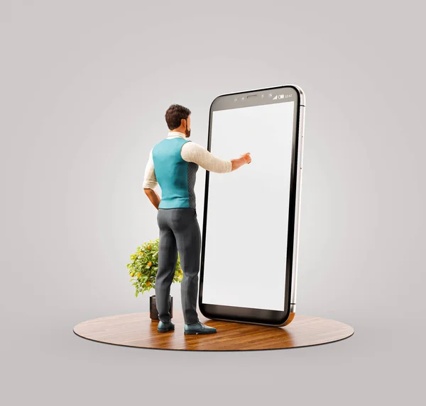 Unusual 3d illustration smart phone application — Stock Photo, Image