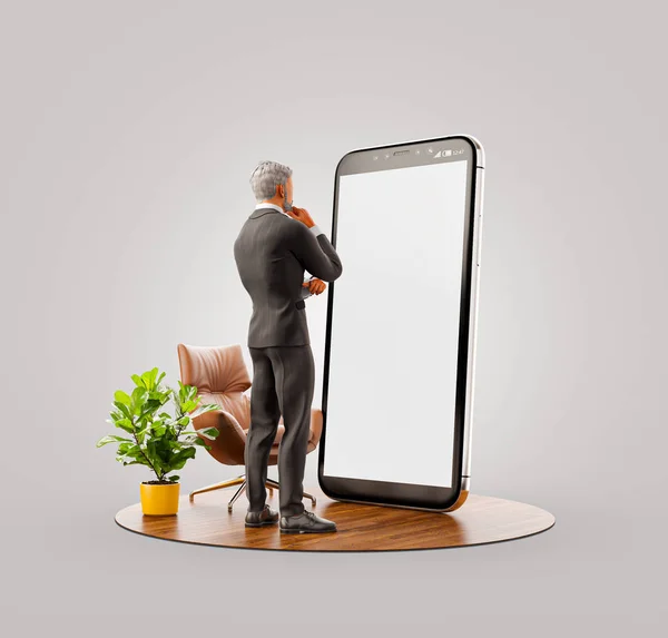 Unusual 3d illustration smart phone application — Stock Photo, Image