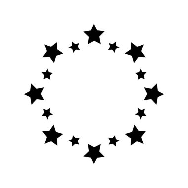 Yuvarlak çerçeve, beyaz arka planda izole edilmiş yıldızlar. Ödül, başarı, zafer ya da ödül çemberi şeklinde pankart. Yıldız yüzüğü amblemi ya da içinde boşluk olan damga izi. Vektör grafik illüstrasyonu.