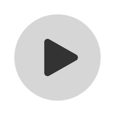 Beyaz arkaplanda izole edilmiş simgeyi oynat. Video oynatıcı unsuru. Film ekranı veya multimedya uygulama penceresi arayüzü için düğmeye basın, tıklayın, başlatın veya kaydedin. Vektör grafik illüstrasyonu.