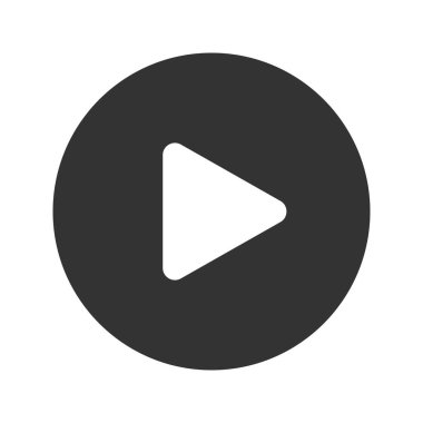 Siyah oyun simgesi beyaz arkaplanda izole edildi. Video oynatıcı unsuru. Bilgisayar ekranı veya mobil multimedya uygulama arayüzü için düğmeye basın, tıklayın, başlatın veya kaydedin. Vektör grafik illüstrasyonu.