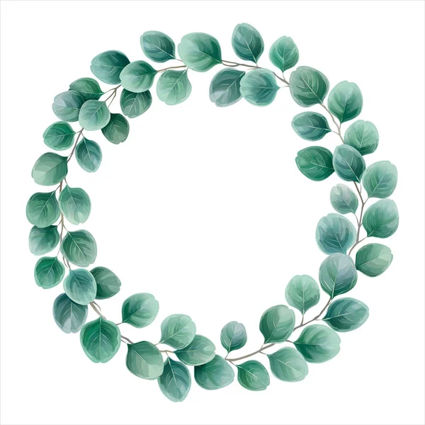 ユーカリの枝銀のドルの丸い花輪 水彩ベクトル イラスト ハーブ フレーム 繊維と背景の素朴な緑設計 ストックイラスト