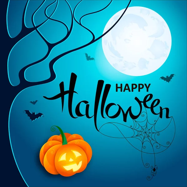 Halloween Nacht Vektor Schriftzug Happy Halloween Mit Netz Spinne Und — Stockvektor