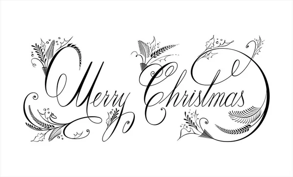 Texto Vectorial Feliz Navidad Caligrafía Floreciente Ornamental Letras Manuscritas Tarjeta — Archivo Imágenes Vectoriales