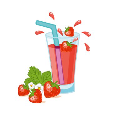 Çilek suyu bir bardak. Vektör illustrtion.