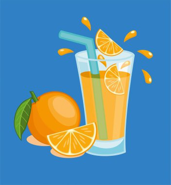  bir bardak portakal suyu. vektör çizim.