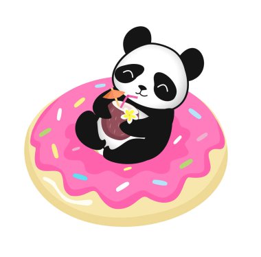 Panda bir donut havuzu kayan nokta üzerinde. Vektör çizim.