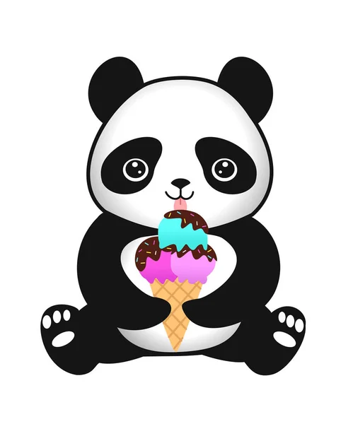 Cute Cartoon Baby Panda Ice Cream Vector Illustration — Stock Vector
