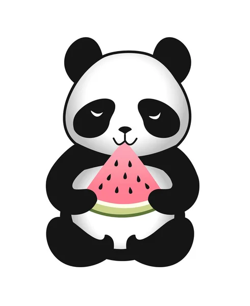 Lindo Panda Dibujos Animados Con Una Rebanada Sandía Ilustración Vectorial — Vector de stock