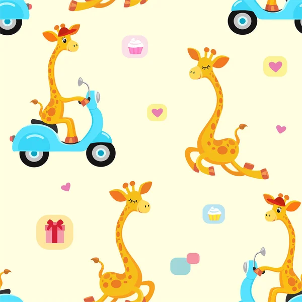 Schattig Giraffe Patroon Vector Naadloze Textuur — Stockvector