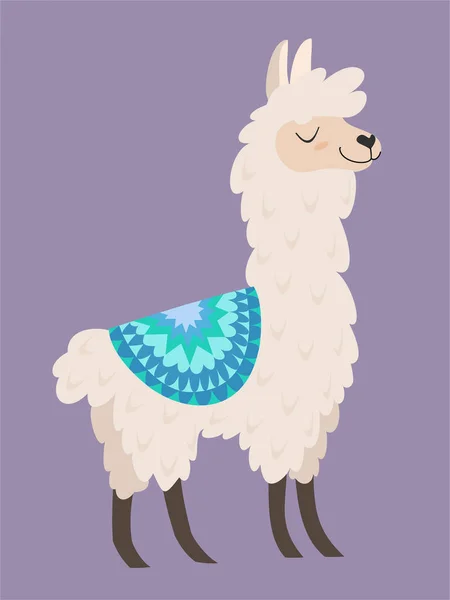 Stijlvolle Cartoon Lama Met Ornament Design Vectorillustratie — Stockvector
