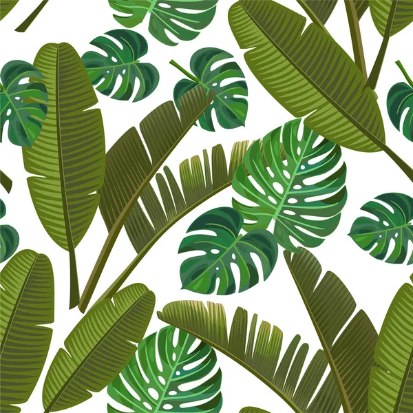 Tropisches Muster Mit Bananenblättern Und Monstera Vektor Nahtlose Textur — Stockvektor