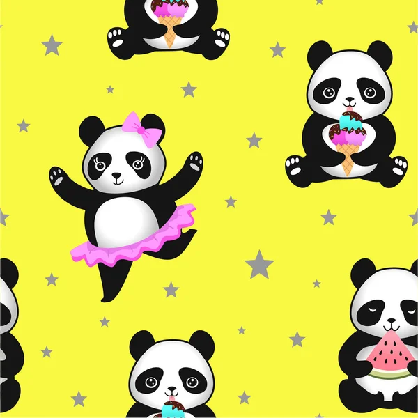 Patrón Con Pandas Lindos Textura Sin Costura Vectorial — Vector de stock
